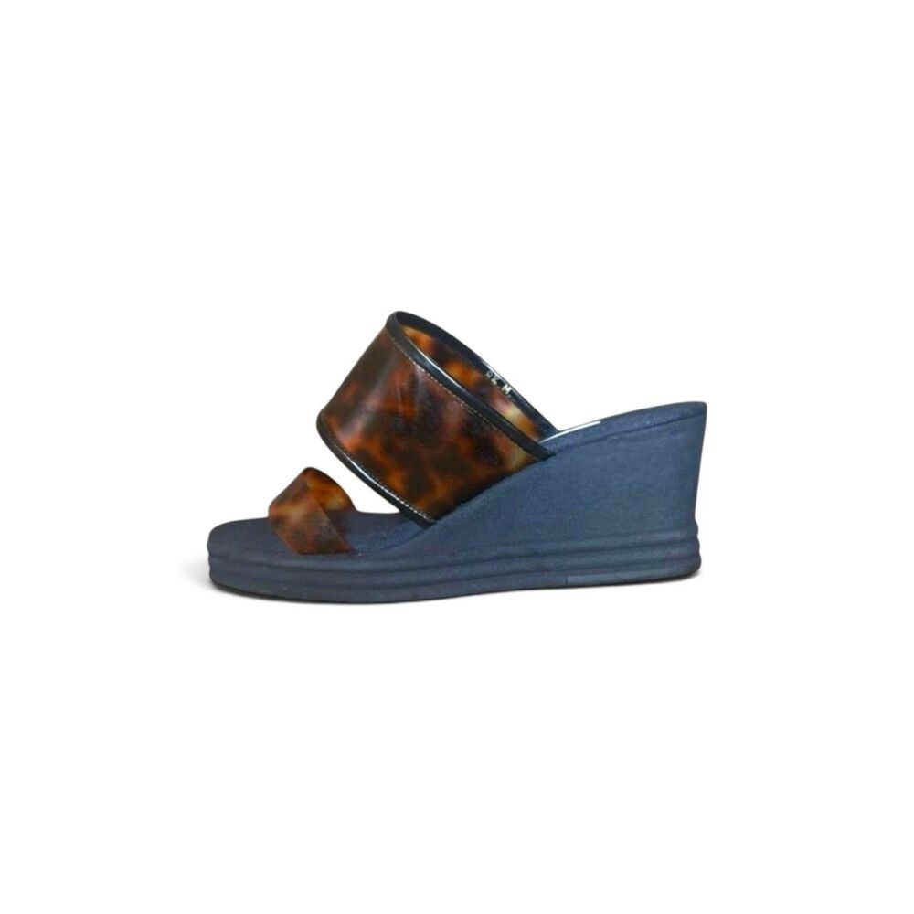 Andre Assous Featherweights Tortoise Shell Wedge Sandals Black Platform 8.5 M